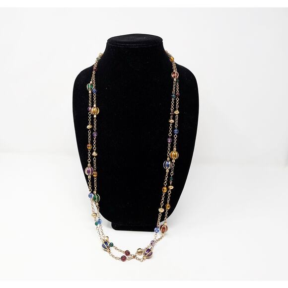 Linea Louis Dell'Olio Gold Tone Colorful Beads Long Necklace Dangle Earrings Set - Picture 2 of 13